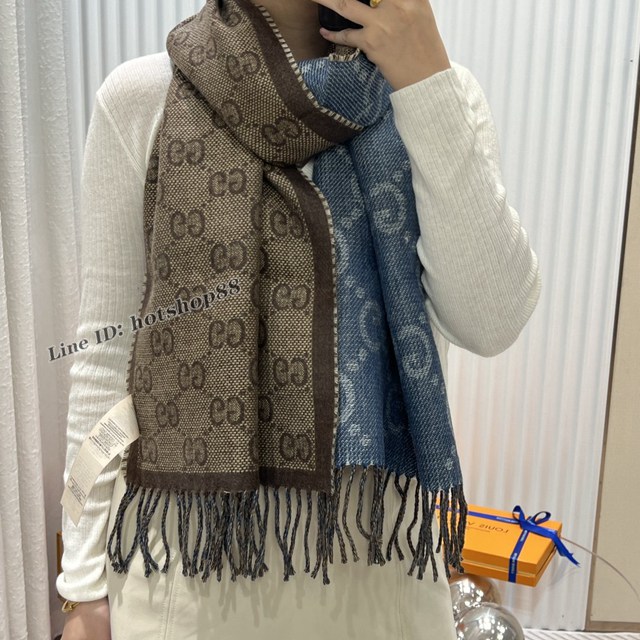 Gucci專櫃新款女士圍巾披肩 古馳提花流蘇針織圍巾 mmyj1655
